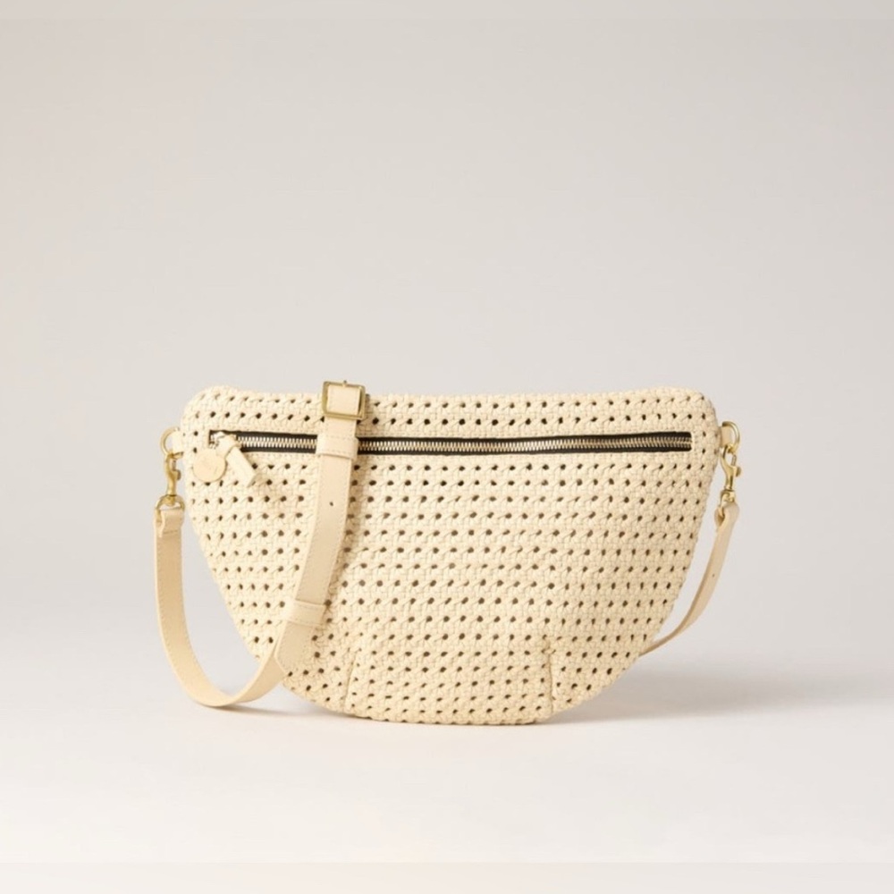 Clare V Cream Grande Fanny Rattan Crossbody Bag
